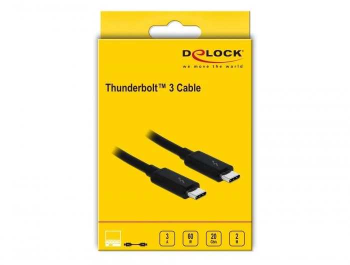 Кабел Delock Thunderbolt 3 (20 Gb/s) USB-C,  мъжко - мъжко, 2.0 м, 3 A, Черен