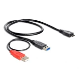 Кабел Delock Y-cable, USB-A мъжко - USB 3.0 Micro-B мъжко, (USB 3.0), USB-A(power), 5 GBit/s, Черен