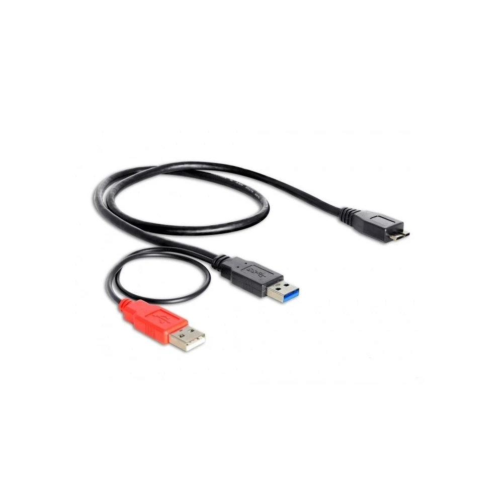 Кабел Delock Y-cable, USB-A мъжко - USB 3.0 Micro-B мъжко, (USB 3.0), USB-A(power), 5 GBit/s, Черен