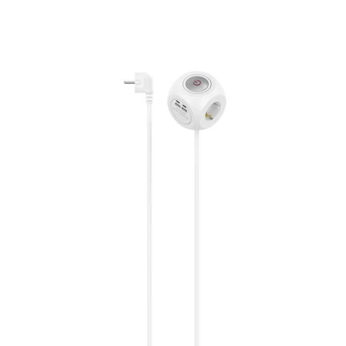 HAMA Разклонител Куб, 3-гнезда, 2хUSB-C/A, 17 W, 1,4 м, бял