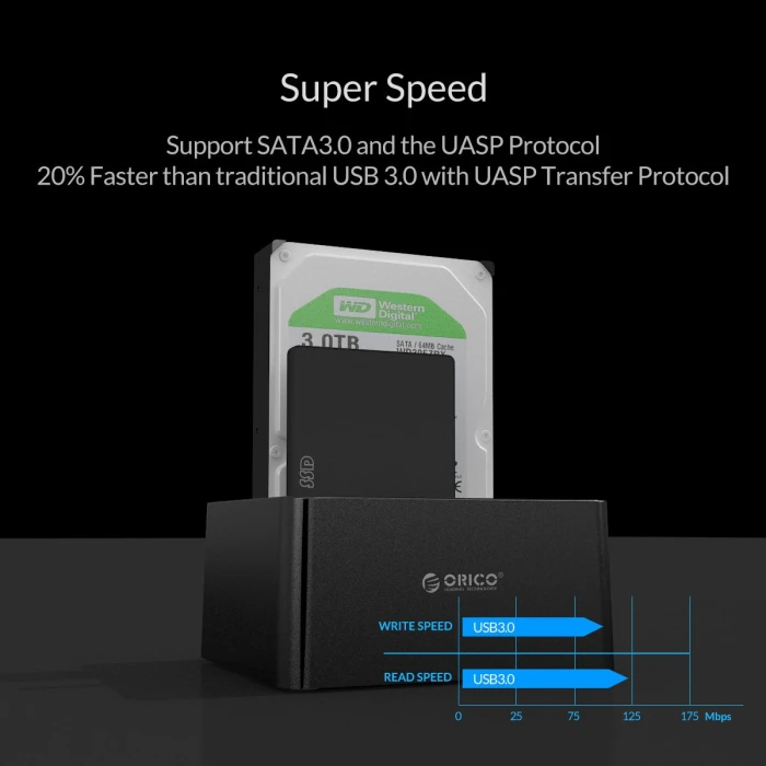 Orico докинг станция Storage - HDD/SSD Dock - 2 BAY Clone 2.5/3.5 USB3.0 - 6629US3-C