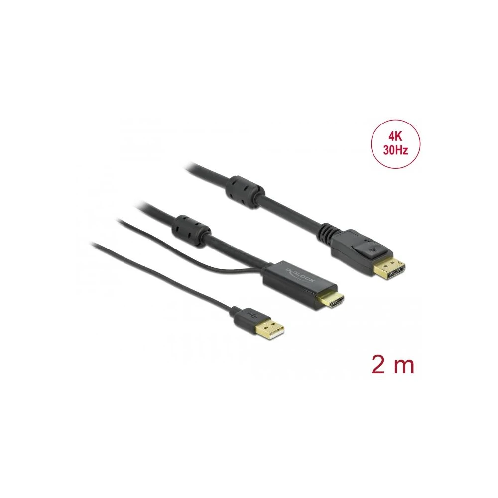 Кабел Delock HDMI мъжко - DisplayPort USB мъжко, 4K 30 Hz, 2 м, Черен