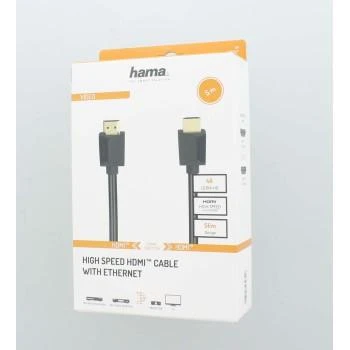 Кабел HAMA High-Speed, HDMI мъжко - HDMI мъжко, 4K, 18GB/s, Ethernet, 5 м, Позл. конектори, Черен