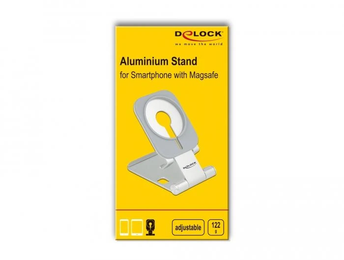 Поставка за смартфон DeLock 18426, Място за могнитно зарядно MagSafe, Алуминий, Сребрист