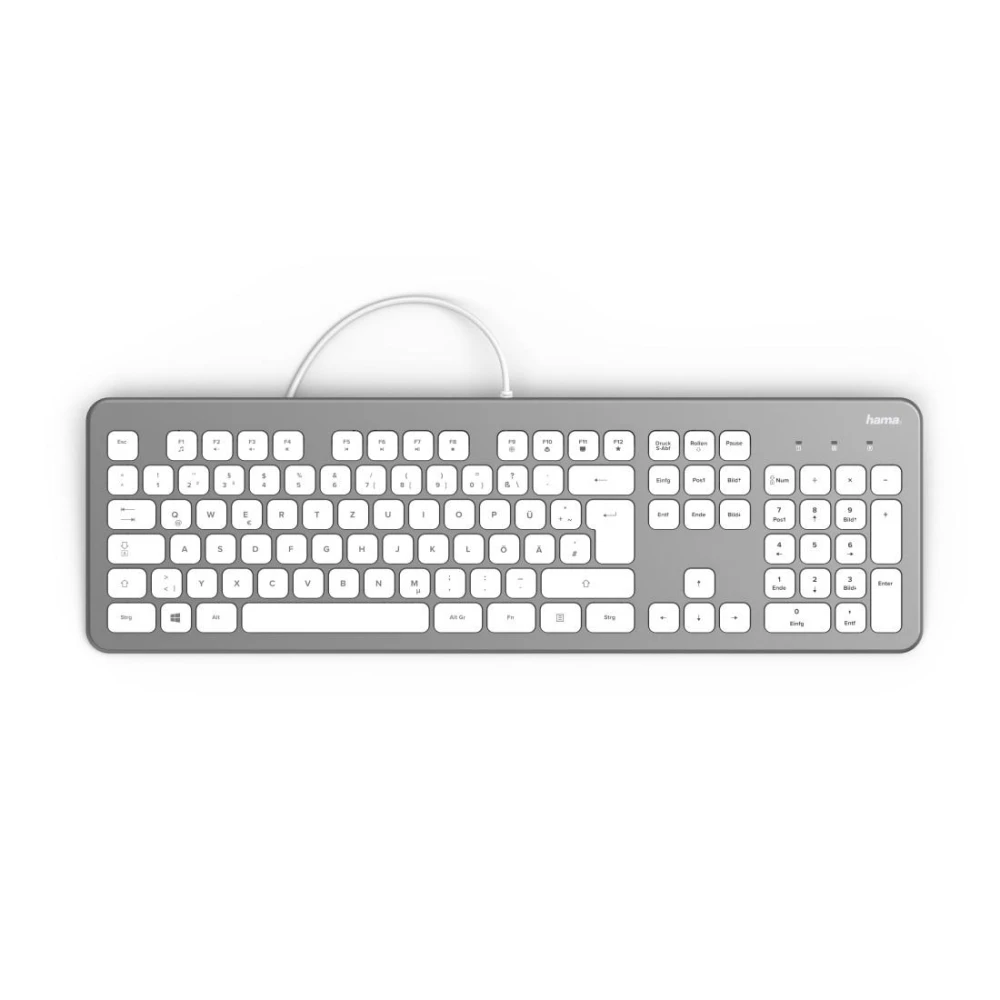 Клавиатура безшумна HAMA KC-700, с кабел, USB, кирилизирана, Сребрист/Бял