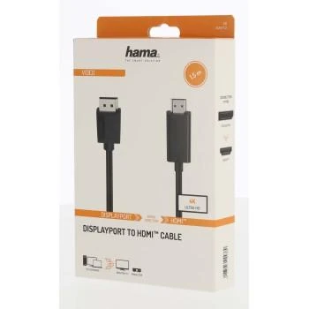 Кабел HAMA 200712, DisplayPort v.1.2 мъжко - HDMI мъжко, 4K, 1.5м, Черен