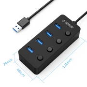 Orico хъб USB3.0 HUB 4 port black, 4 On/Off buttons - W9PH4-U3-BK