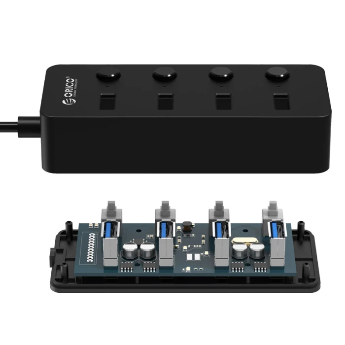 Orico хъб USB3.0 HUB 4 port black, 4 On/Off buttons - W9PH4-U3-BK