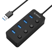 Orico хъб USB3.0 HUB 4 port black, 4 On/Off buttons - W9PH4-U3-BK