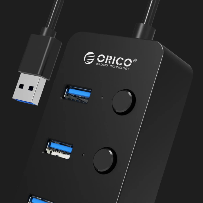 Orico хъб USB3.0 HUB 4 port black, 4 On/Off buttons - W9PH4-U3-BK