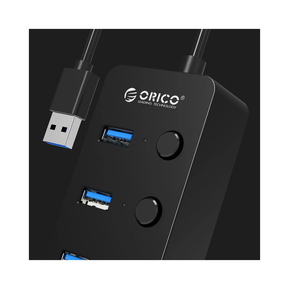 Orico хъб USB3.0 HUB 4 port black, 4 On/Off buttons - W9PH4-U3-BK