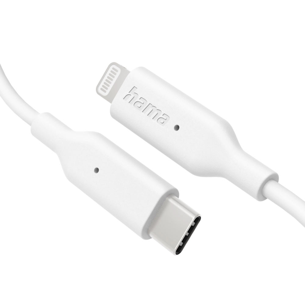 Кабел за зареждане/Дата, USB-C/ Type-C/-Lightning, 1м, бял
