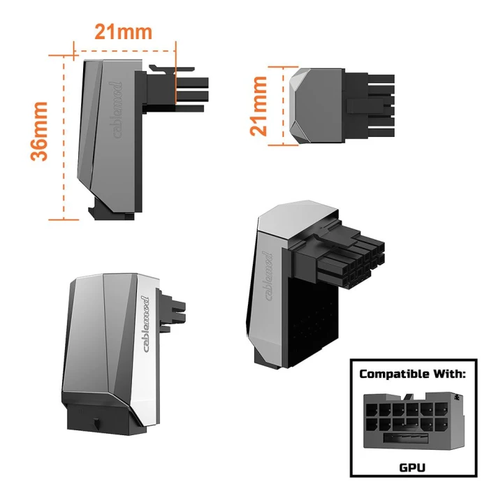 CableMod 12VHPWR 90 Degree Angled Adapter - Variant A Orange