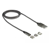 Кабел за зареждане Delock  3 в 1, USB-A мъжко - 8 Pin / Micro USB / USB Type-C, 1м, Черен