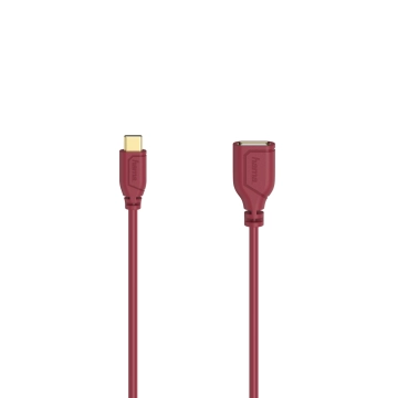 Адаптер HAMA Flexi-Slim, USB-C мъжко - USB 2.0 женско, OTG, 0.15 м., Позлатени конектори, Червен