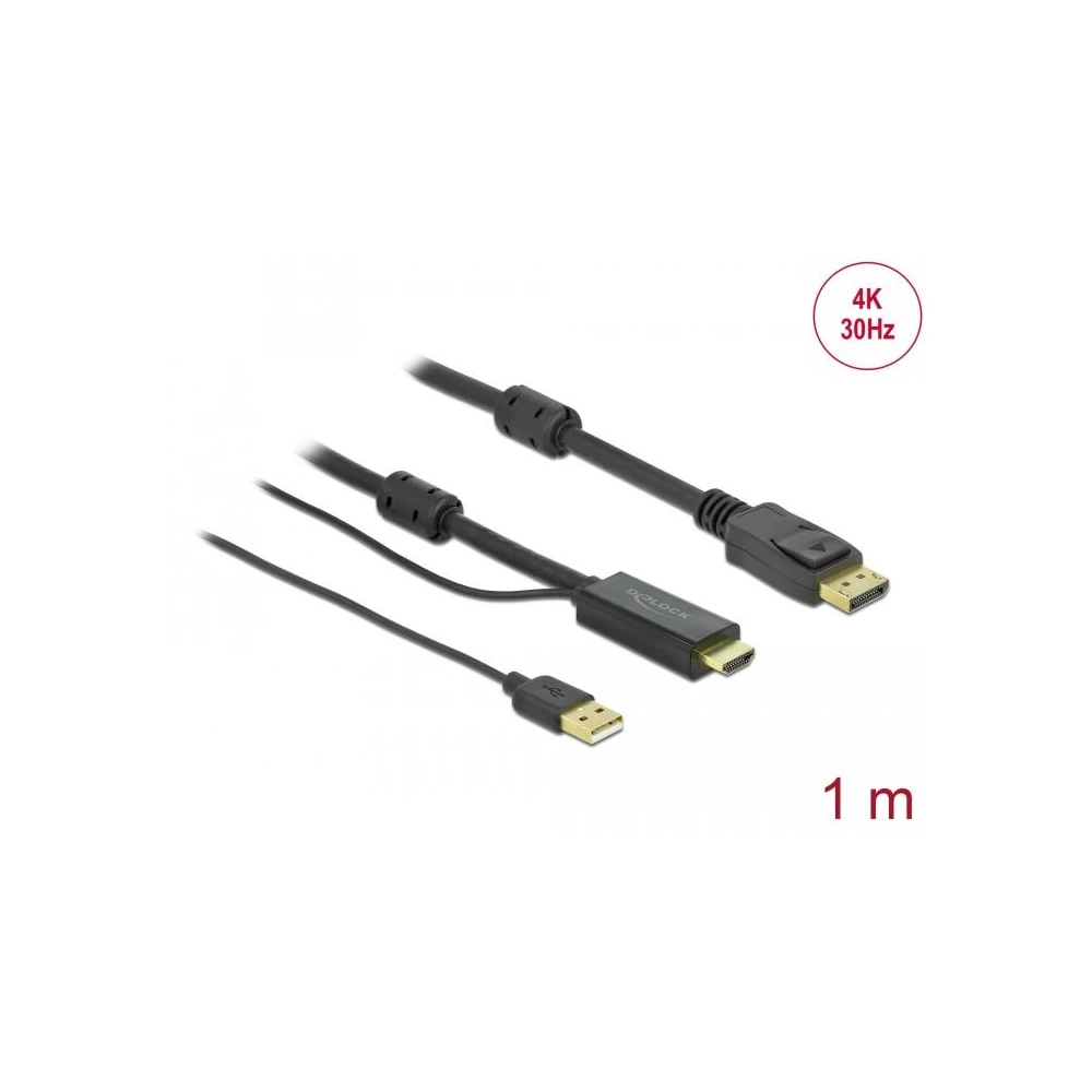 Кабел Delock HDMI мъжко - DisplayPort USB мъжко, 4K 30 Hz, 1 м, Черен