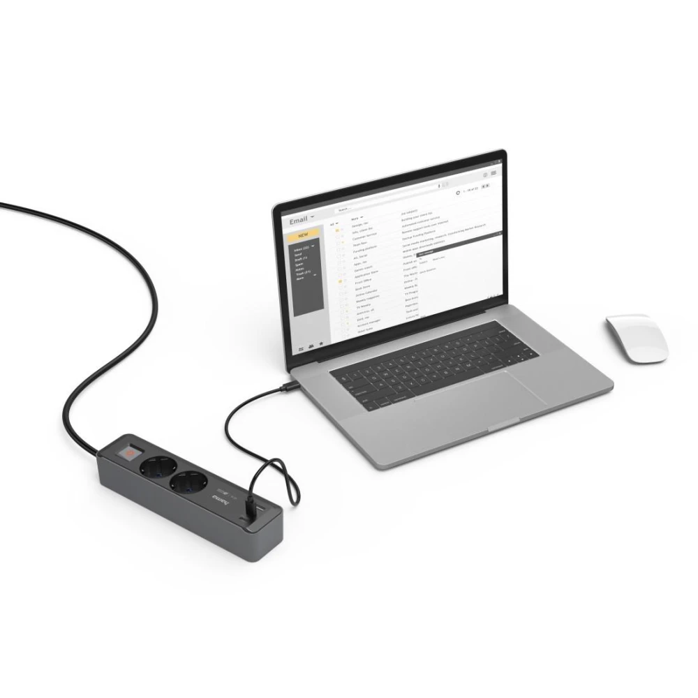 Разклонител Hama ,2-гнезда, USB-C/A 65 W, PD, ключ on/off , 1.4 m, черен/сив
