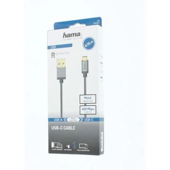 Кабел HAMA 200502, USB-C мъжко - USB-A мъжко, 0.75 м., 5 звезди, 480Mbit/s, Черен