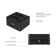 Orico докинг станция Storage - HDD/SSD Dock - 2 BAY Clone 2.5/3.5 USB3.0 - 6629US3-C