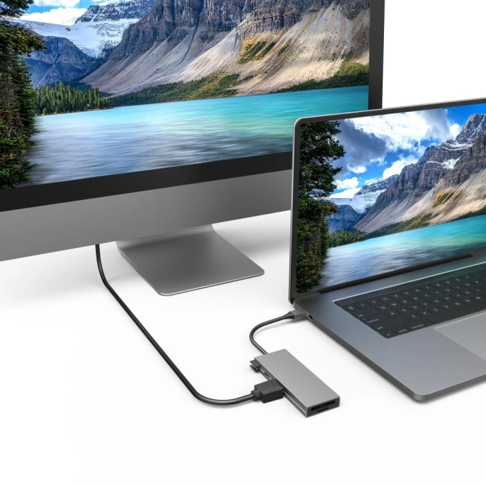 6-портов хъб USB-C HAMA Multiport, 2 x USB-A, USB-C, HDMI, SD, microSD, Сив