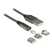 Кабел за зареждане Delock  3 в 1, USB-A мъжко - 8 Pin / Micro USB / USB Type-C, 1м, Черен
