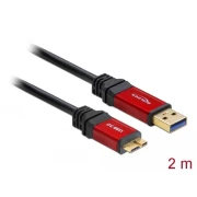 Кабел Delock  USB-A мъжко - USB Micro-B мъжко, 2 м, Premium, Екраниран, Черен