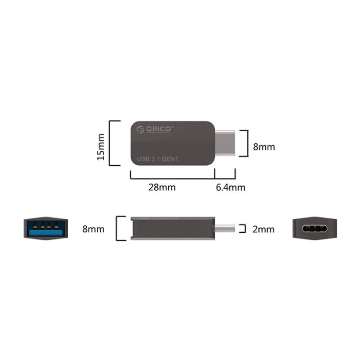 Orico адаптер Adpater OTG USB 3.1 Type C to Type A/F, Metal - CTA2-SV