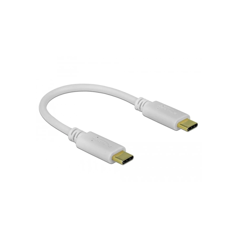 Кабел DeLock 85815, USB-C мъжко - USB-C мъжко, 15 см, Бял