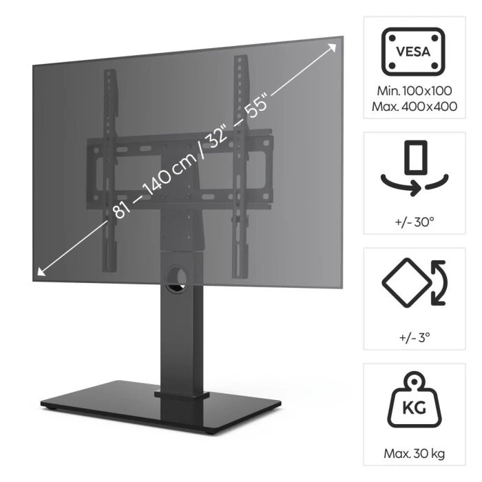 Стойка за TV HAMA, въртяща се, регулируема на височина, 140 см (55") до 30 кг
