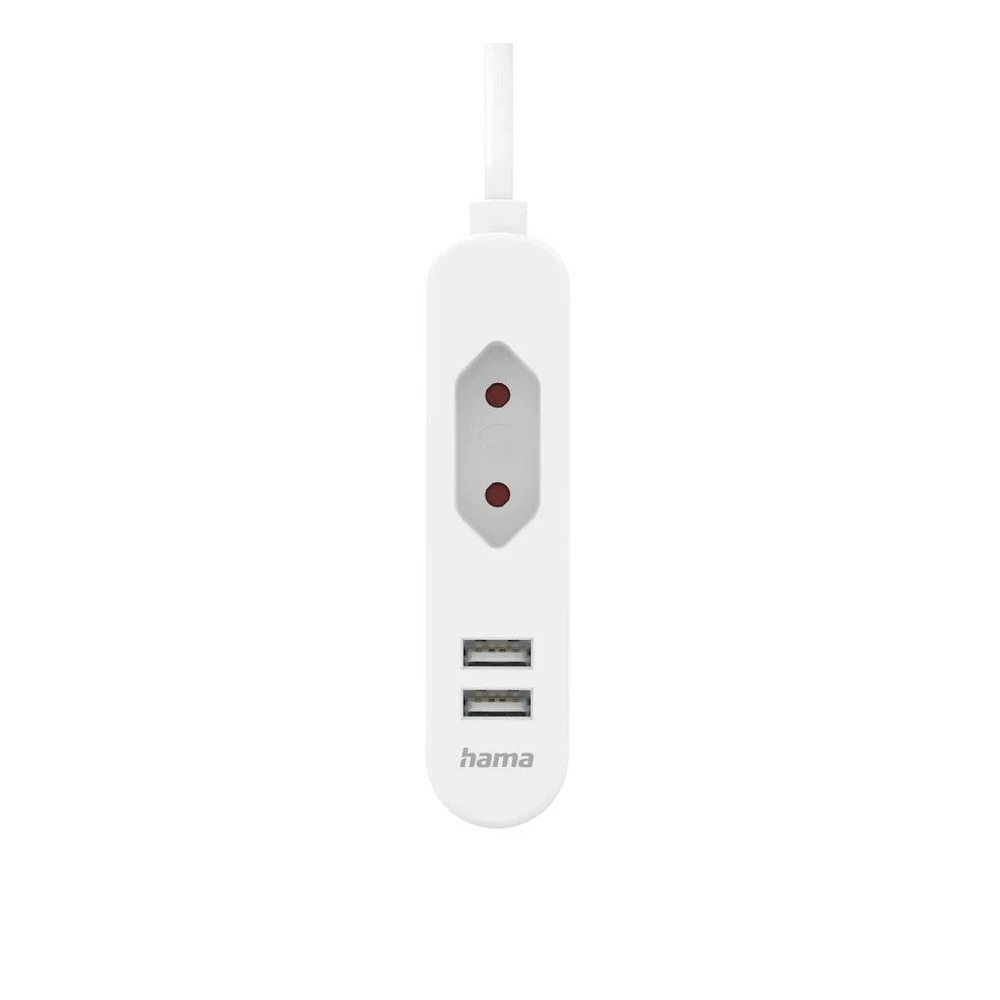 Hama USB захранване/разклонител с 1,9 м дълъг кабел и евробукса, 2x USB-A, бял