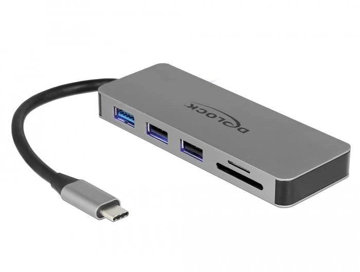 Докинг станция Delock USB-A, USB-C, HDMI, SD, Micro SD, PD, 4K, Подсветка, Сив