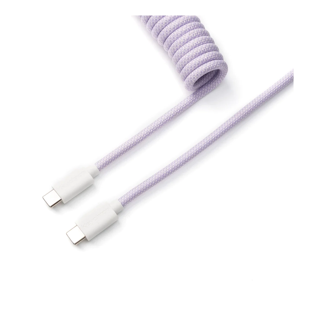 Кабел за клавиатура Keychron Coiled Aviator Straight Custom USB Cable, USB-C - USB-C, Light Purple