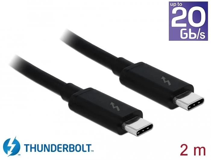 Кабел Delock Thunderbolt 3 (20 Gb/s) USB-C,  мъжко - мъжко, 2.0 м, 3 A, Черен