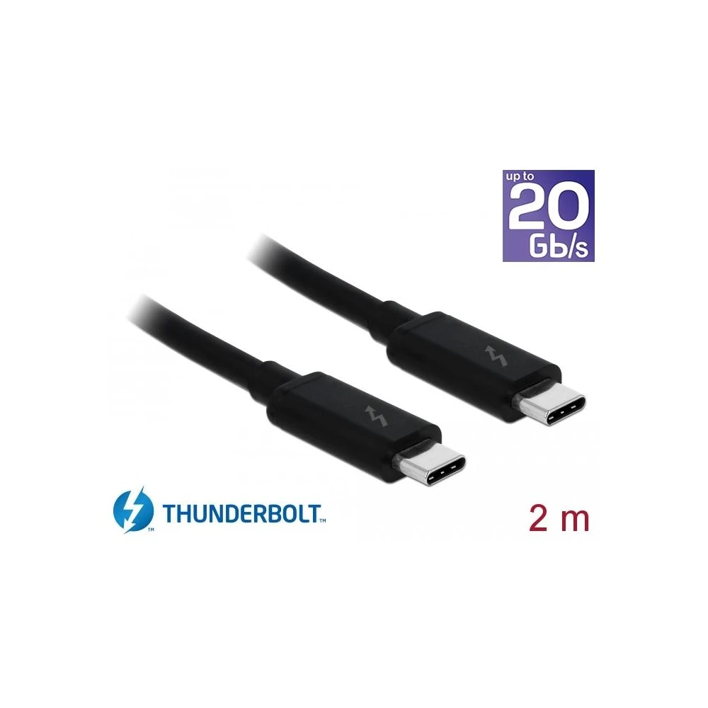 Кабел Delock Thunderbolt 3 (20 Gb/s) USB-C,  мъжко - мъжко, 2.0 м, 3 A, Черен