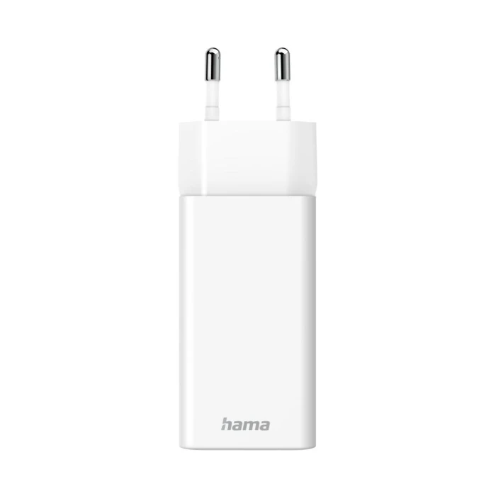 Бързо мини заряднo HAMA GaN, 1x USB-C PD, 1x USB-A QC, 65 W, бял