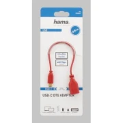 Адаптер HAMA Flexi-Slim, USB-C мъжко - USB 2.0 женско, OTG, 0.15 м., Позлатени конектори, Червен