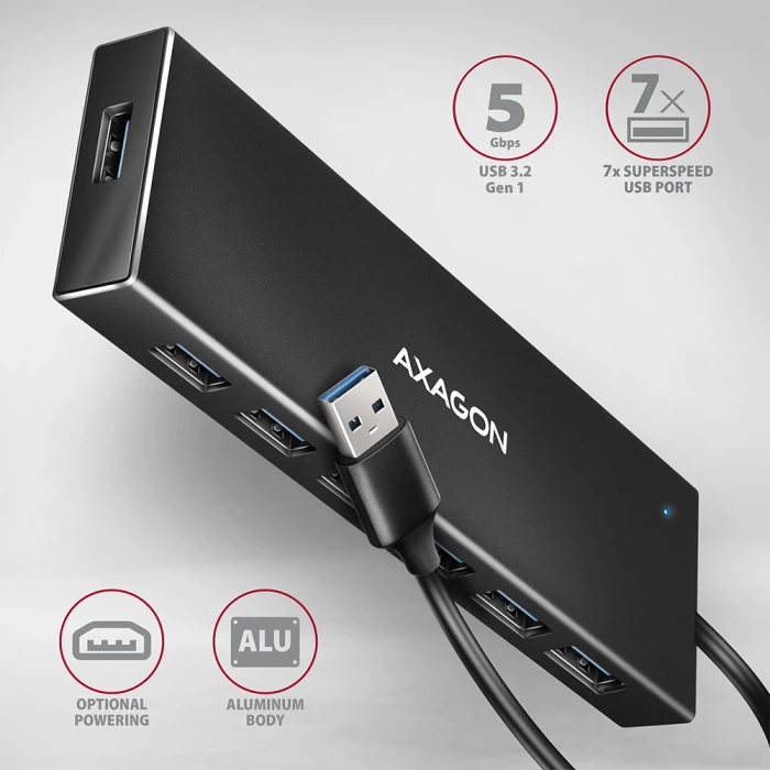 AXAGON HUE-F7A SuperSpeed USB-A FLAT hub