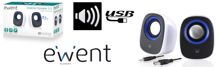 Тонколонки Ewent EW3513, USB, 2.0, 2.5W x 2, Бял