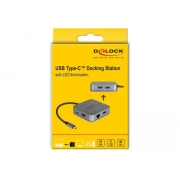 Докинг станция Delock USB-A, USB-C, HDMI, Gigabit LAN, PD, Подсветка, Сив