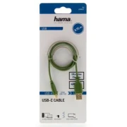 Кабел Hama Flexi-Slim USB-C - USB-A 2.0 мъжко, 0.75м,тънък, позлатен, зелен