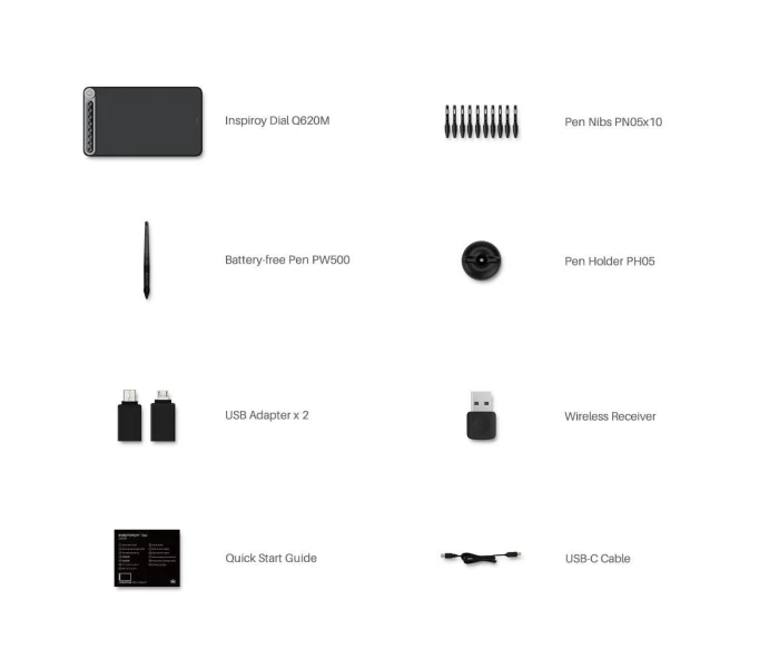 Графичен таблет HUION Inspiroy Dial Q620M, USB-C, Черен