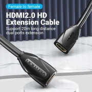 Vention удължителен кабел HDMI v2.0 extension Cable Female to Female 0.5M Black, Gold - AAXBD