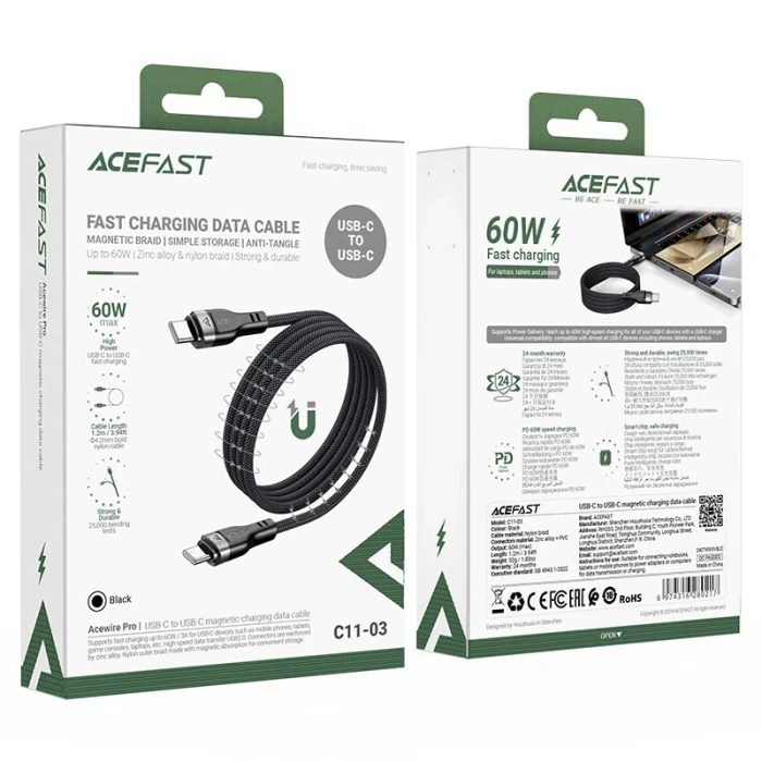 Acefast USB-C 60W MAGNETIC - 1.2m