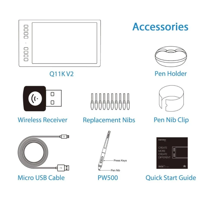 Графичен таблет HUION INSPIROY Q11K V2,  USB, WiFi,  Черен