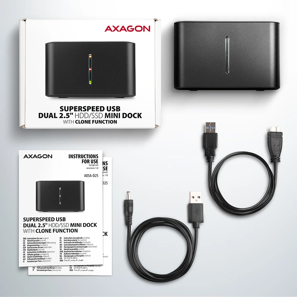 AXAGON ADSA-D25 USB DUAL 2.5" SSD/HDD MINI dock