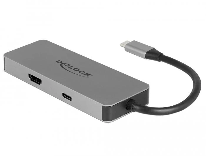 Докинг станция Delock USB-A, USB-C, HDMI, SD, Micro SD, PD, 4K, Подсветка, Сив