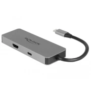 Докинг станция Delock USB-A, USB-C, HDMI, SD, Micro SD, PD, 4K, Подсветка, Сив