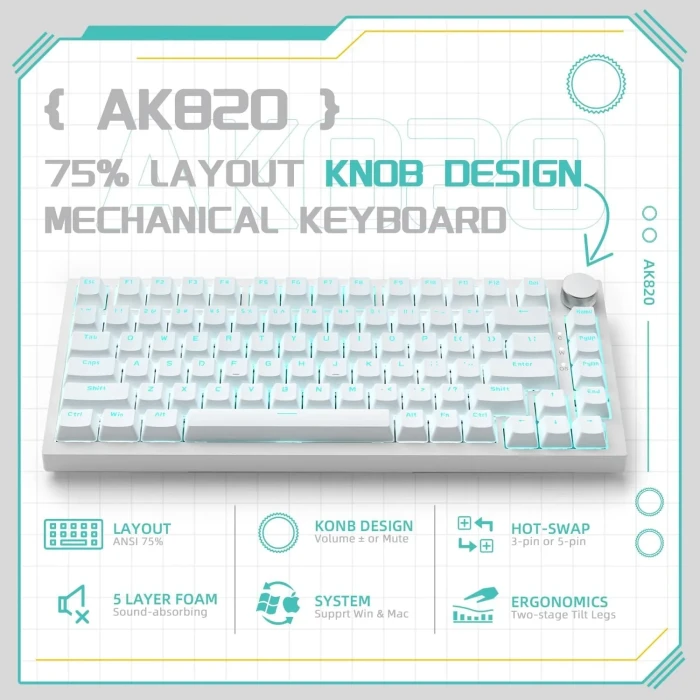 Ajazz AK820 Blue Light - Blue Tactile