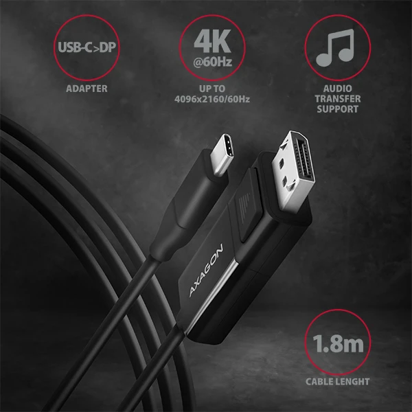 AXAGON Active USB-C to DisplayPort 1.8m