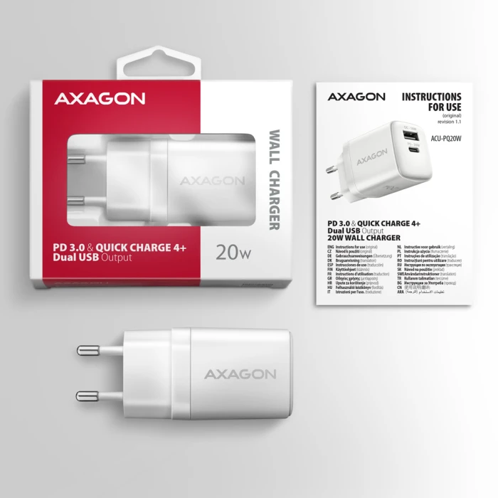 AXAGON ACU-PQ20W PD3.0 & QC4+ 20W